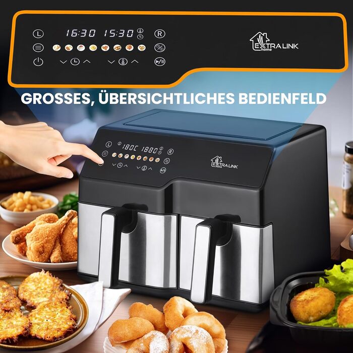 Фритюрниця Extralink 1400W Airfryer 4.2L з 10 функціями, LED-дисплеєм та економним споживанням енергії