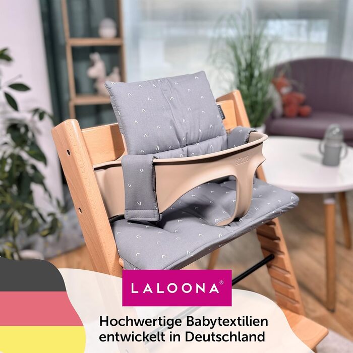 Сидіння та подушка для стільчика Stokke Tripp Trapp LaLoona, 2 частини, бавовна, сірий візерунок, OEKOTEX 100, гіпоалергенна, машинне прання