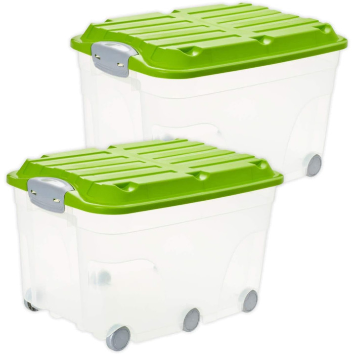 Rotho Roller 6 2-Piece Storage Box Set, 57L with Lid and Wheels