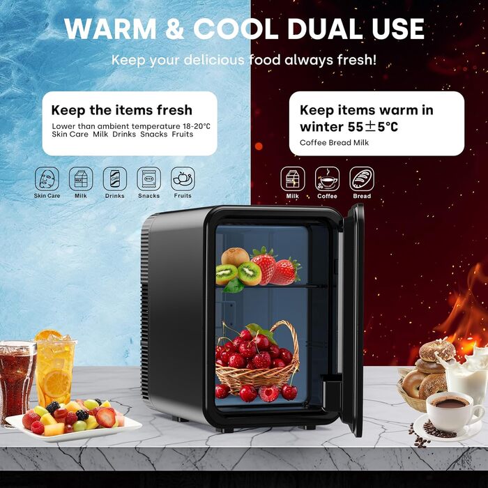 Mini холодильник Enventor 10L: портативний, з подвійним охолодженням, 12V/220V, для авто, кімнати, офісу (чорний)