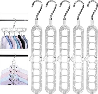 Набір з 5 компактних вішалок Cooltto 9-в-1: обертання 360°, антиковзаючі, з PET, для подорожей, органайзер для шафи, прозорі