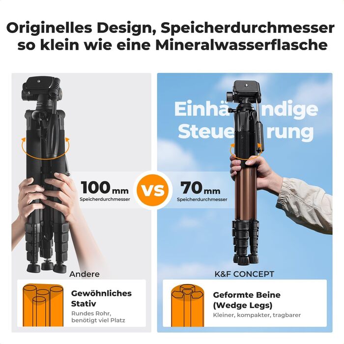 Штатив K&F Concept S255A3+BV01: Легкий штатив з сумкою, для камери/DSLR/відеокамери, з підтримкою смартфонів та планшетів (190см, 2-в-1)
