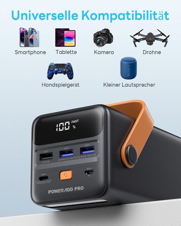 Powerbank 65W з USB-C, 50000mAh, LED дисплеєм, для ноутбуків, MacBook, телефонів (Samsung S23), чорний