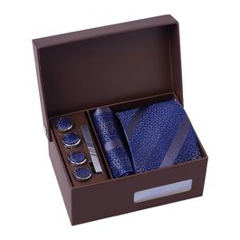 Подарунковий набір для чоловіків: краватка, хустинка, запонки, зажим для краватки та ґудзики для манжетів, блакитний в смужку, для офісу, весілля, костюма. Елегантний подарунок