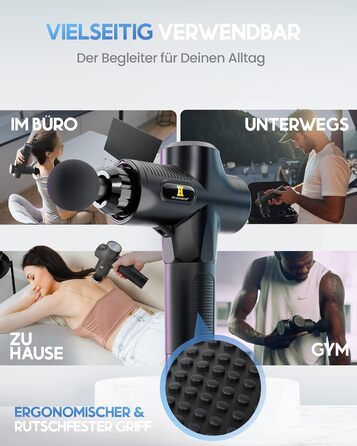Масажер для м'язів Heldenwerk: 7 насадок, 30 швидкостей, USB-C, нагрівання | Масажна пістолета, масажер для тіла