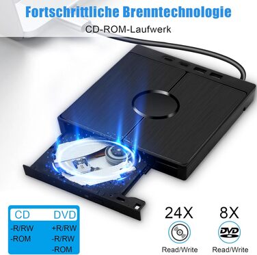 Зовнішній CD/DVD привід 9-в-1 для ноутбука та ПК, USB 3.0 з картридером SD/TF, портативний DVD-записувач для Windows, macOS, Linux