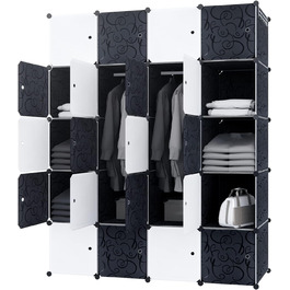 YRHome DIY Regal System Wardrobe Closet Storage Cabinet with Door, Shelf System, Coat Rack, Standing Shelf (20 Boxes with Wardrobe)