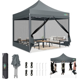 COBIZI Pavilion 3x3m Foldable, Waterproof & Winter-Proof – Stable Garden Tent with 23mm Steel Pipe, UV50+ and Mosquito Nets for Camping/Parties + Carry Bag (Gray, 3mx3m)