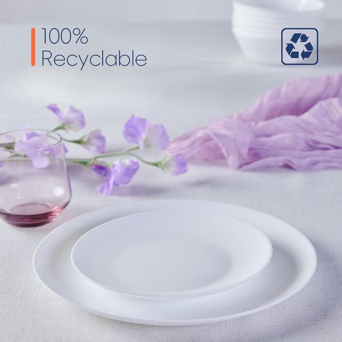 Набір посуду на 6 осіб (18 предметів), Opalglas, з мисками, десертними та обідніми тарілками (білий)