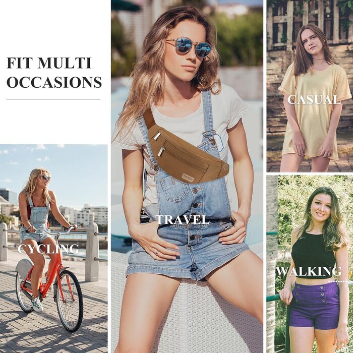 Поясна сумка Maxtop для чоловіків та жінок, чорна, водонепроникна, з 4 кишенями на блискавці, для спорту, подорожей, кемпінгу, велосипеду