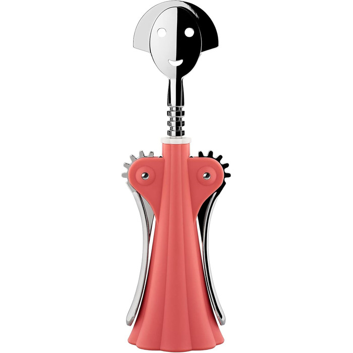 Alessi AM01 P Bottle Opener made of thermoplastic resin, pink and chrome-plated Zamak