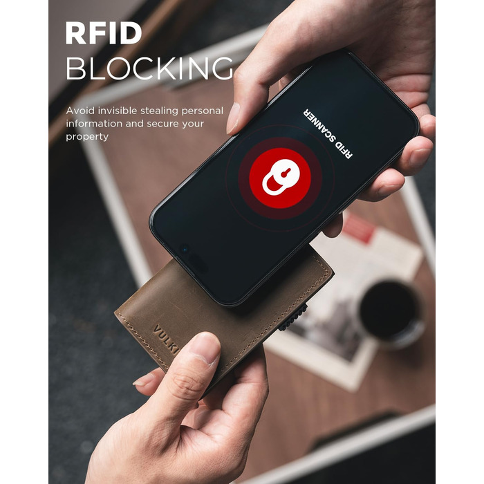VULKIT Картхолдер Pop-Up RFID Захист Шкіряний Гаманець для 11 Карт та Грошей Crazy Horse Espresso