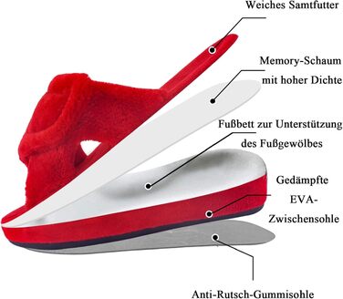 Жіночі капці Git-up з ефектом пам'яті (Memory Foam), з підтримкою arches та регульованою застібкою-липучкою, широкі для діабетиків, для дому та вулиці (40 EU, червоні)
