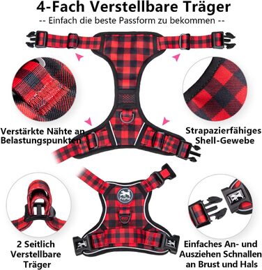 Нашийник для собак PoyPet без обмежень, світловідбиваючий, м'який, з простим закриттям, для маленьких собак (S, в клітинку, червоний)