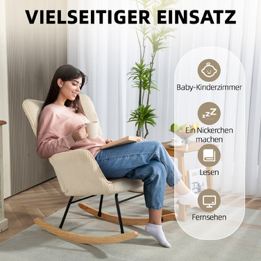 HOMCOM Rocking Chair, Rocking Armchair with Rope Design, Armrests, Chair with Wooden Skids, Recliner for Living Room, Bedroom, Beige | Aosom
