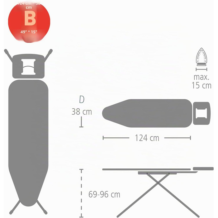Чохол для прасувальної дошки Brabantia Size B (124 x 38 см), бавовна, металізований
