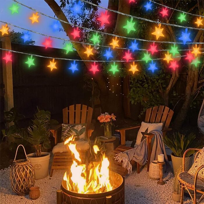 Ланцюжок прикрас AUAUY зі сніжинками: 6м, 40 LED, 2 режими, вологостійкий, для дому та саду, святкова декорація (кольоровий, зірки)