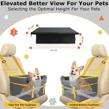 Зручний лежак для собак маленьких порід до 8 кг, стабільний, водовідштовхуючий, складаний з безпечною шлейкою, підходить для передніх та задніх сидінь автомобіля (темно-сірий)