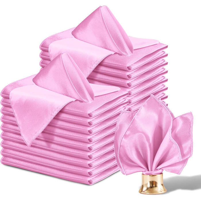 Aormenzy 50-Piece Light Pink Satin Napkins, 12 x 12 inches, Party Cloth Napkins, Square Satin Napkins, Dining Table Napkins, Soft Fabric Napkins for Wedding, Banquet, Party Decoration