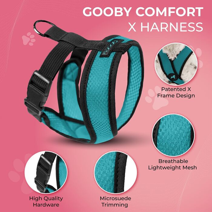 Нашийник для собак Gooby Comfort X для вигулу, комфортний, без ризику задухи, для собак малих та середніх порід, розмір M, колір бірюзовий