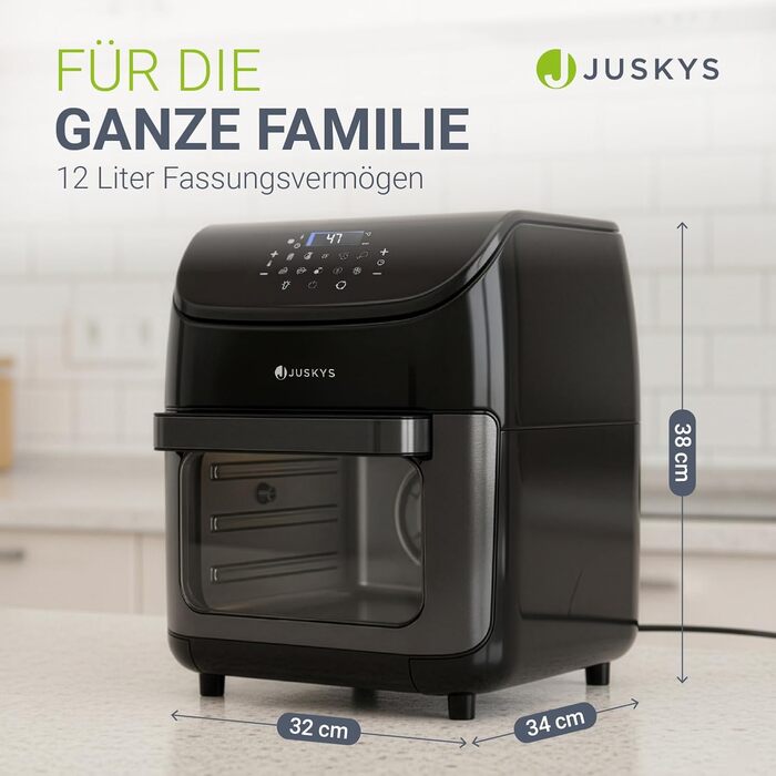 Фритюрниця повітряна Juskys® 12L, чорна, з LCD-дисплеєм, 10 програм, 25—200 °C, з аксесуарами