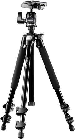 Штатив для камери Mantona Basic Scout Max, висота до 160 см, з кулястою головкою та реверсивним центральним стержнем, компактний легкий фотоштатив для DSLR, подорожей та outdoor-зйомки