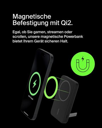 Belkin BoostCharge Pro Powerbank 5000mAh з Qi2 та MagSafe, чорний. Портативний зарядний пристрій з вбудованим підсвіткою, сумісний з iPhone 17, iPhone Air, iPhone 16, 15, 14, Pixel та ін.