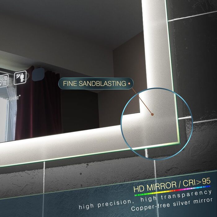 Дзеркало для ванної кімнати LED з підсвіткою, настінне, Bluetooth, антизапарник, IP44, вертикальне/горизонтальне (50x70 см)