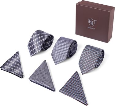 Набір краваток для чоловіків 3 шт. + 3 кишенькові хустинки | Подарунковий бокс для чоловіків | Класичний подарунок на весілля | Кольори: фіолетовий, сірий, блакитний