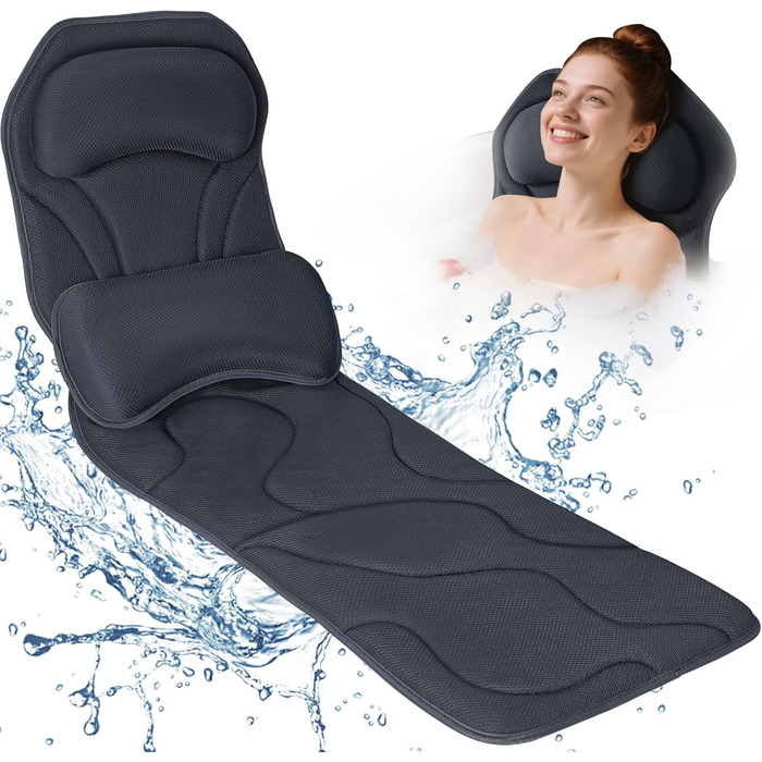 Подушка для ванни Vollkörper для тіла, спини, голови та шиї - комфортне та швидковисихаюче сіре подушко для ванни