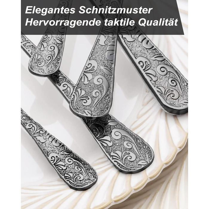 Набір столових приборів з нержавіючої сталі в вінтажному стилі на 6 осіб (чорний, 24 предмети) - ножі, виделки, ложки