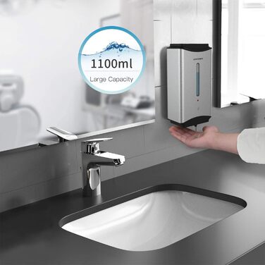 anydry AD1206 Commercial Wall Mount Automatic Liquid Soap Dispenser, Stainless Steel Finish, 1100ml Large Capacity (Brushed Stainless Steel)