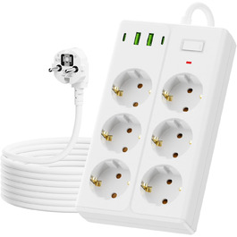 Мережевий фільтр AOUOO 8 розеток з вимикачем, 2м кабель, 3USB/3Type-C (5V/3.1A), 250V/16A, захист від перенапруги 3840W, чорний