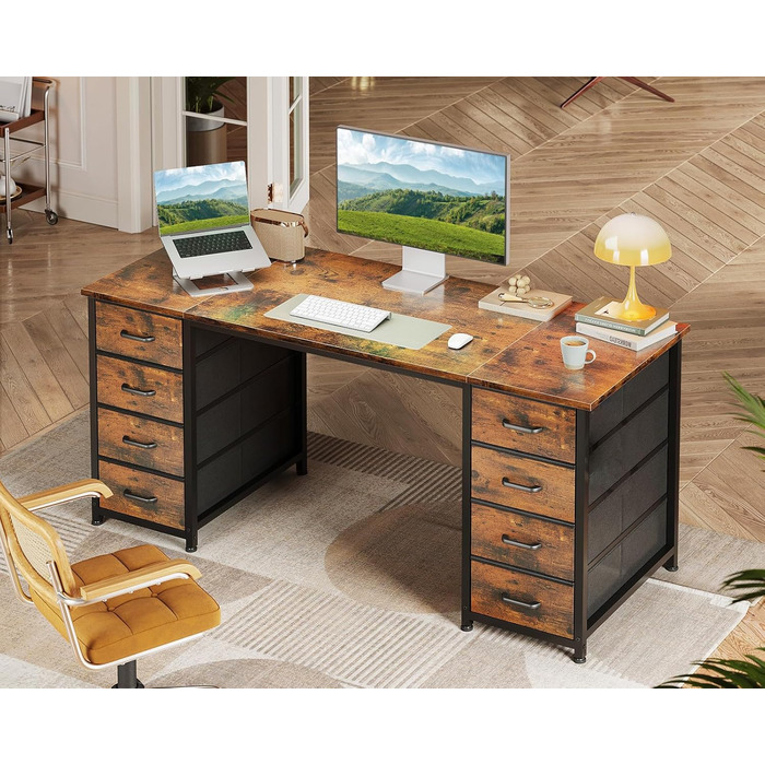 Комп'ютерний стіл Coleshome з 8 тканинними ящиками, 140x48 см, коричневий | Стіл для дому, офісу, навчання