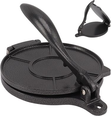 Пресс для тортилій з алюмінієвого сплаву, ручний, для приготування тако, патоконів, тортилій, роті, піци (20 см, чорний)