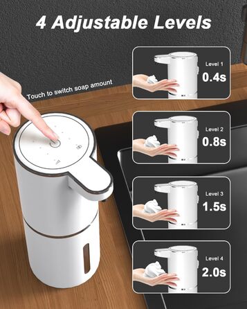 Автоматичний диспенсер для мила Dalugo USB-C, електричний сенсорний дозатор мила, 4 рівні, для кухні та ванної кімнати, білий