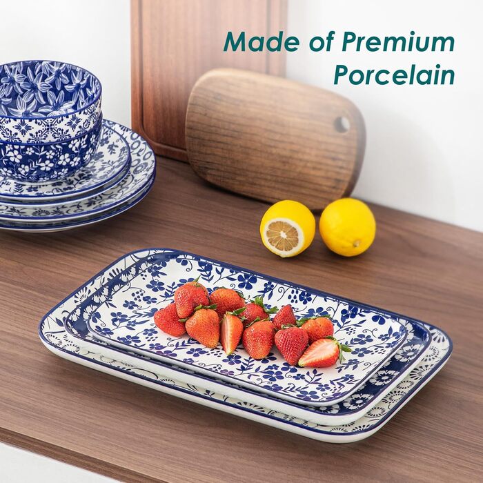 Набір сервірувальних тарілок Vancasso SELENE, 3 шт., блакитно-білий, для свят, сніданків, фуршетів