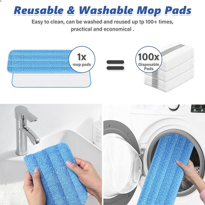 Швабра з розпилювачем MANGOTIME: швабра з розпилювачем, моп, швабра для підлоги з баком для води та 3 насадки для миття більшості поверхонь (біла)