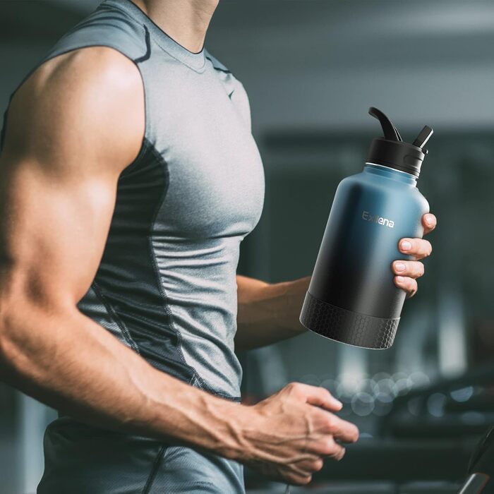 2L Stainless Steel Water Bottle with Straw, Double-Insulated Water Bottle 2 Liter with Two Lids and Protective Silicone Boot, Practical Paracord Handle for Carrying - Gradient Color