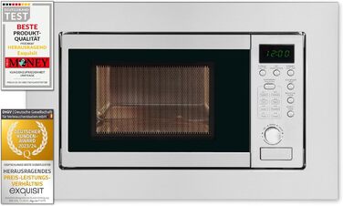 Вбудована мікрохвильова піч Exquisit EMW 20.1G Inoxlook, 20 л, 800 Вт, 8 автопрограм, таймер, діаметр обертового столу 24,5 см
