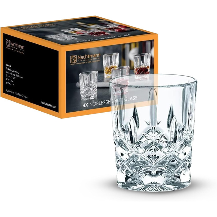 Nachtmann 4-Piece Shot Glass Set, 55 ml, Noblesse, 100694, Crystal Glass Shot Glasses, Liquor Glasses Dishwasher Safe