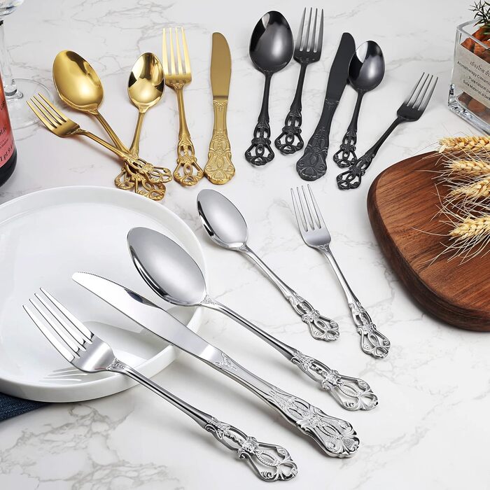 Набір столових приборів 20 предметів Vintage Palast з нержавіючої сталі на 4 особи, поліровані, для посудомийної машини, сріблясті