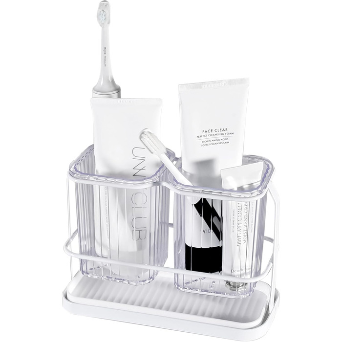 KONE Toothbrush Holder, Wall Mount, Bathroom, Hanging Electric Toothbrush Holder with 2 Removable Compartments, Drainage, Dry and Wet Separation for Bathroom, Kitchen, Family (white)