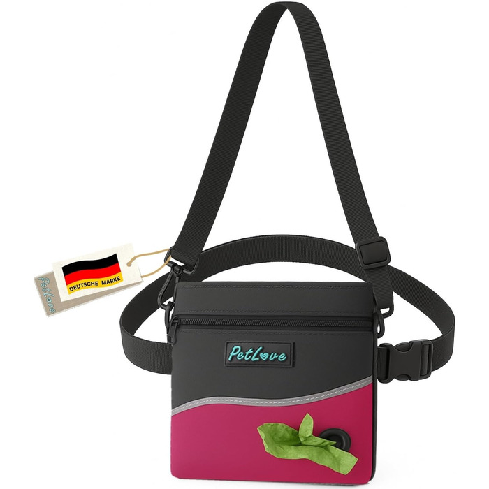 Сумка для кормів PetLove для собак • З магнітною застібкою • Дозатор для відходів • Можна носити на поясі (S, Рожевий)