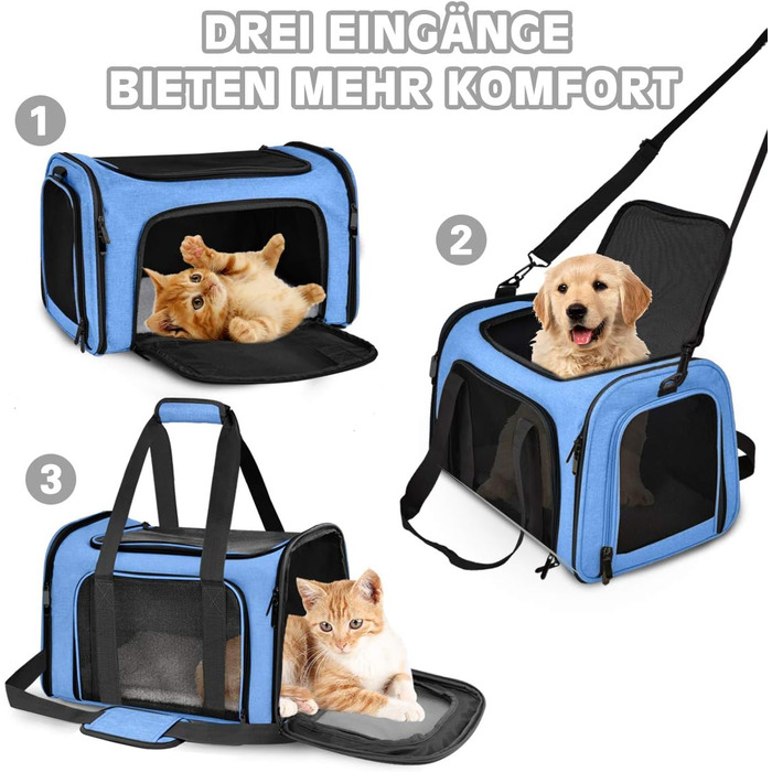 Транспортна сумка для кота та собаки, складана переноска для домашніх тварин середнього розміру (51 x 33 x 33 см, блакитна)