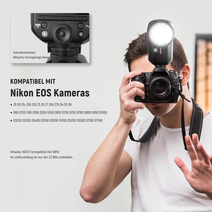 NEEWER Z2-N 2.4G TTL Speedlite для Nikon: потужний спалаж з регулюванням потужності, 76W, 2600mAh, HSS 1/8000s