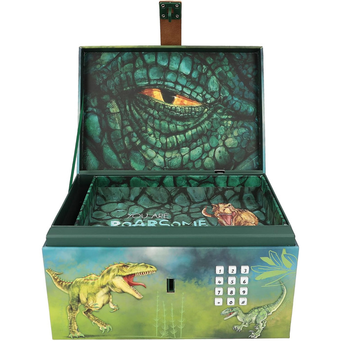 Скриня з кодовим замком, світлом і звуком Depesche Dino World, 15×20×12,5 см, чорна, для зберігання коштовностей і секретів