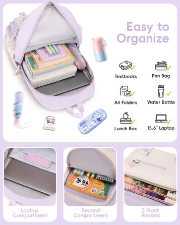 Рюкзак Tanou для дівчаток, шкільний набір: рюкзак, сумка через плече та пенал. Шкільний рюкзак для підлітків та школярів, фіолетовий колір