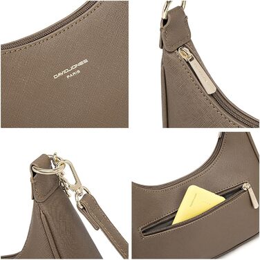 Стильна сумка-клатч David Jones через плече з ланцюжком, сіро-бежева (Taupe). Елегантна жіноча сумка з екошкіри для вечірок та повсякденного використання.