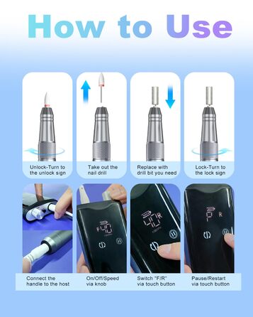 Професійний фрезер для нігтів ENGERWALL M95G: 40000 обертів/хв, акумулятор 24 год, бездротовий електричний фрезер для гелю та акрилу, LCD дисплей, турбо двигун